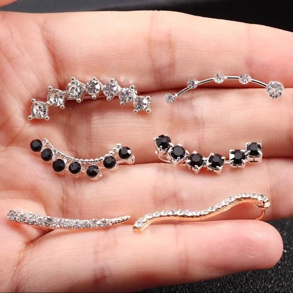 :: Delicate Black Crystal + Silver Ear Climbers - Picture 5 of 7